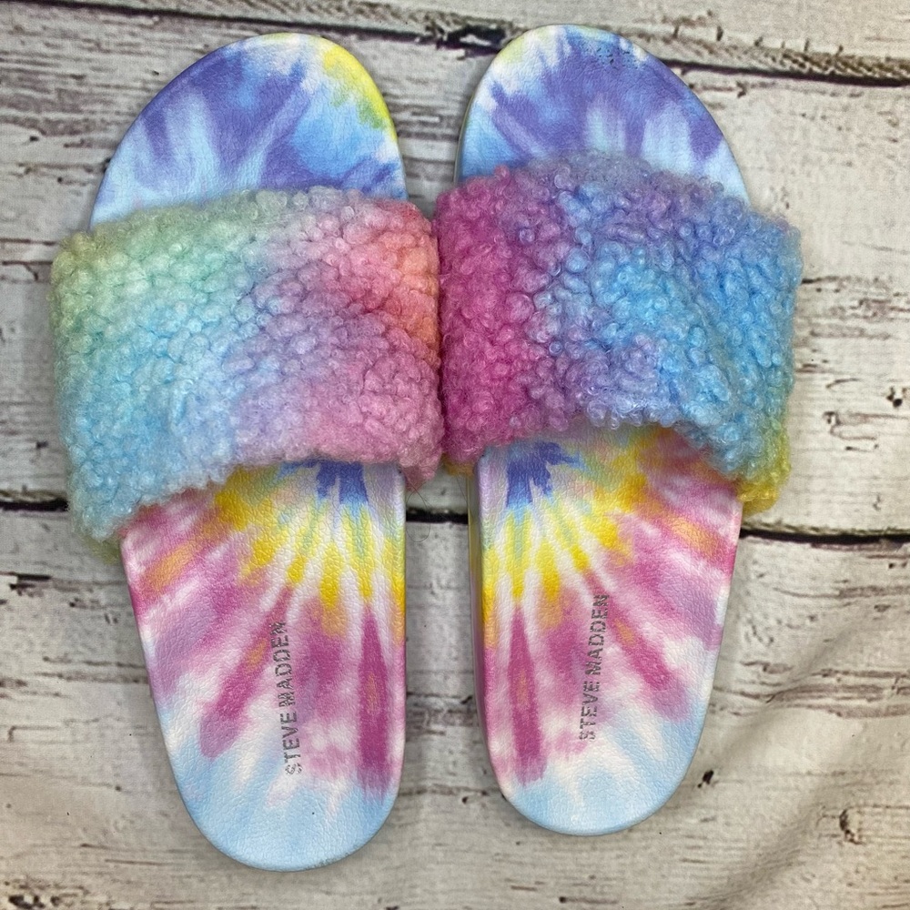 NEVER WORN Steve Madden Shear Tie Dye shearling slide Size 8
